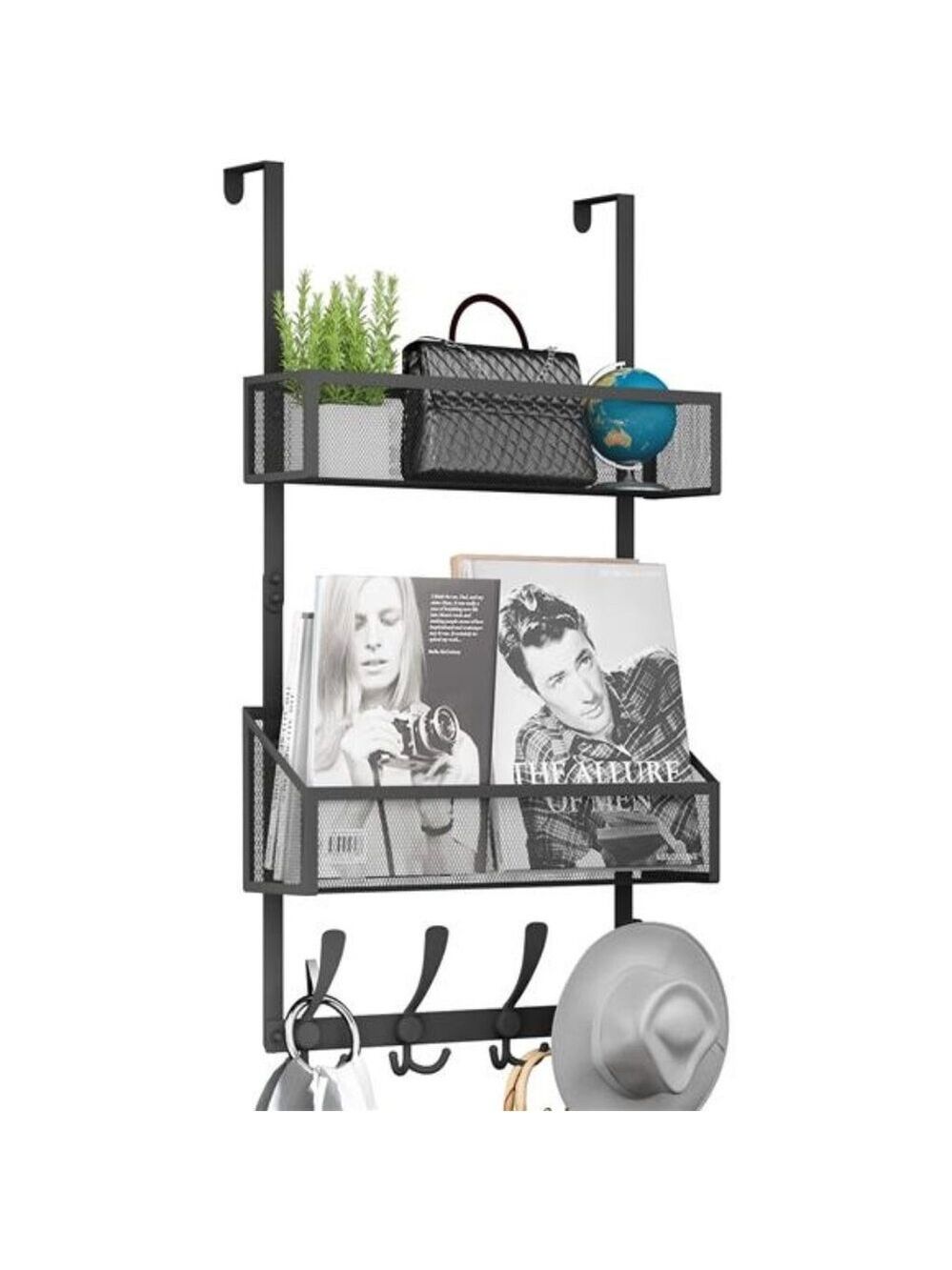 Over The Door Hooks Organizer Storage Rack Bathroom Kitchen Bedroom Office Black